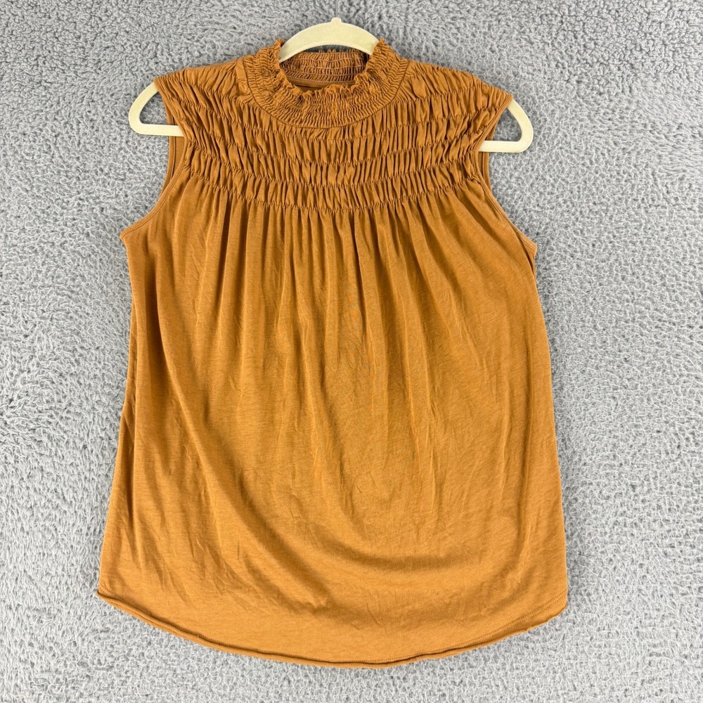 Sundance Catalog Tank Top Womens PM Brown Smocked High‎ Neck Lyocell Cotton Top